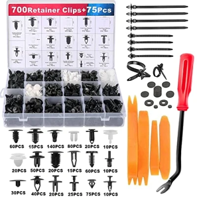 Afbeelding van Uolor 775 stuks autobevestigingsclips van kunststof, universele bevestigingsclips, plastic clips set met demontagegereedschap, kabelbinders en sponskussen