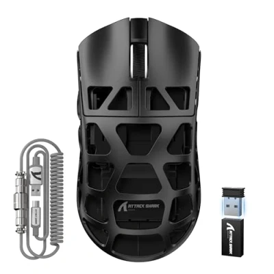 Afbeelding van ATTACK SHARK R3PRO 46g SUPERLIGHT Muis van Magnesiumlegering, 8000Hz Draadloze Pollingsnelheid, 26000DPI, 2.4G/BT/Bedrade Gamingmuis, PixArt PAW3395, Programmeerbare, Spiraalkabel, PC/Mac, Zwart