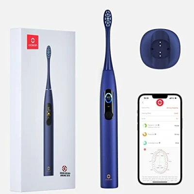 Afbeelding van Oclean X Pro, Slimme Elektrische Tandenborstel, 3 Poetsstanden met bleekfunctie, draadloos snel opladen een duur van 30 dagen, schimmelwerend ontwerp, IPX7 Blauw