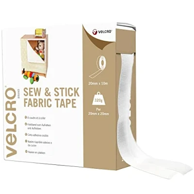 Afbeelding van Klittenbandmerk, zelfhechtende tape voor stof, haken en lussen, die op de gewenste lengte kan worden gesneden perfect naaiactiviteiten, wit, 20 mm x 10 m