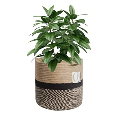 Afbeelding van NATTHSWE Plantenmand met voering, indoor geweven plantenpotten voor 11 inch plantenbak bloempotten katoen touw jute plantenpot decoratie opvouwbare wasmand huishoudelijke opbergmand