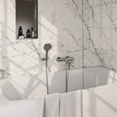 Afbeelding van Brauer Brushed Edition Badkraan douchegarnituur handdouche rond 3 standen gladde knop PVD Geborsteld RVS