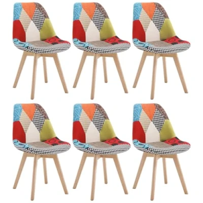 Afbeelding van WOLTU Eetkamerstoelen Veelkleurig set van 6 in Linnen en massief hout,eetkamerstoel keukenstoe met leuning,BH29mf