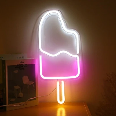 Afbeelding van LED Neon Wandlamp &quot;IJsje&quot;, Op USB, 45x21x2cm, Roze / Wit