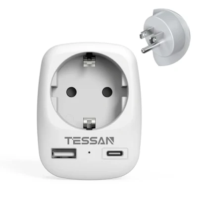 Afbeelding van TESSAN Reisadapter USA Adapter Amerika Duitsland Stekker met 2 USB (2,4A), Stekkeradapter Reisstekker Stroomadapter voor Canada Thailand Mexico Muurlaadstation, Reisstekkeradapter Stopcontac