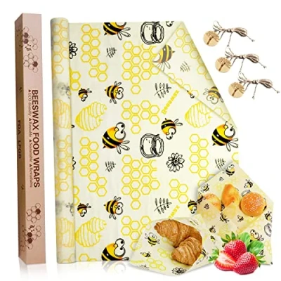 Afbeelding van JOYBOY Bijenwasdoeken, bijenwaswraps, herbruikbare bijenwas wraps set van 100 x 33 waspapier, duurzaam, milieuvriendelijk tafelzeil voor sandwiches, levensmiddelen, doe het zelf kaas,