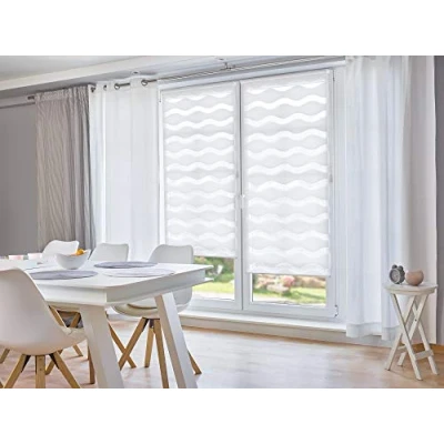 Afbeelding van K home Klemmfix dubbel rolgordijn &quot;Welle&quot; zonder boren wit 100 cm x 150 (B L)