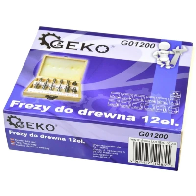 Afbeelding van GEKO Freesbits set HSS staal 8mm schacht 12 delig Inclusief houten koffer