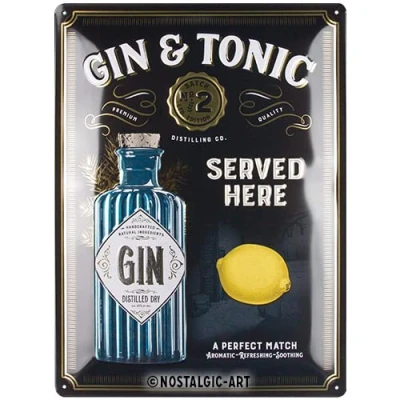 Afbeelding van Gin &amp; Tonic Special Edition. Metalen wandbord in reliëf 30 x 40 cm