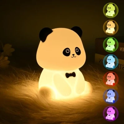 Afbeelding van Euakee Panda nachtlampje voor kinderen, siliconen geleid nachtlampje, 7 kleuren instelbaar, touch draagbaar, 1200 mAh batterijlamp en timer, kindernachtlampje, kamerdecoratie, cadeau kinderen