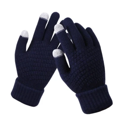 Afbeelding van Gebreide handschoenen touchscreen one size warme winter favoriet Donker blauw