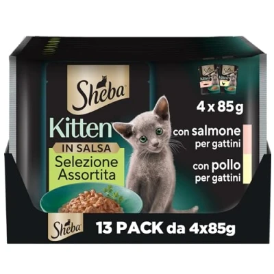 Afbeelding van Sheba Kitten Gesorteerde selectie in saus met zalm en kip, compleet natvoer voor kittens, 52 zakjes à 85 g