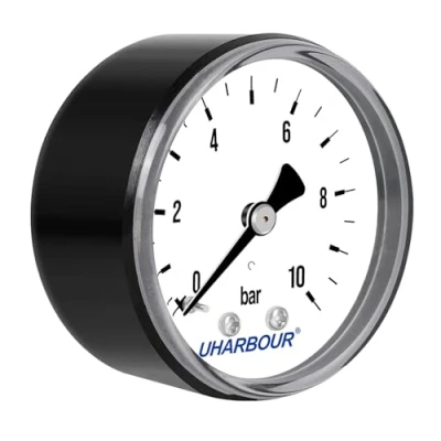 Afbeelding van UHARBOUR manometer water 0 10 bar, 1/4 inch, persluchtbeugel aan de achterkant, persluchtmeter BSP messing aansluiting
