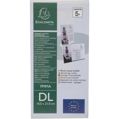 Afbeelding van Exacompta Ref. 83058D 1 afgeschuinde kijkdeur DL verticaal of horizontaal afmetingen 100 x 210 mm PMMA (acryl) menu voor restaurants, hotels, conferenties en ontvangst kleur kristal