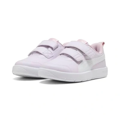 Afbeelding van Puma Courtflex V3 Unisex Hardloopschoenen voor op de weg kinderen, Maat: 34.5, Lilac frost/white/rose mauve Imitatieleer/ textiel