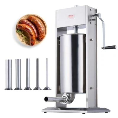 Afbeelding van VEVOR Handmatige worstmachine, capaciteit 15 l, verticale worstmachine van roestvrij staal met 5 vulbuizen voor churros worst, restaurant, supermarkt, keuken
