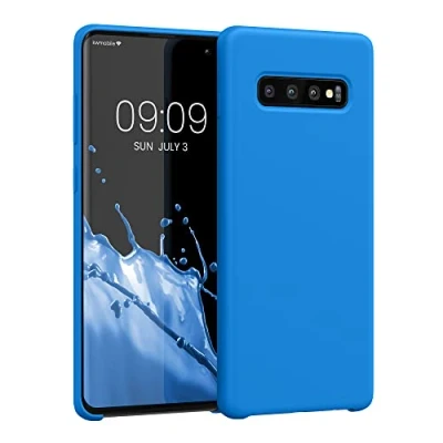 Afbeelding van kwmobile telefoonhoesje geschikt voor Samsung Galaxy S10 Plus / S10+ Hoesje met siliconen coating Smartphone case in stralend blauw