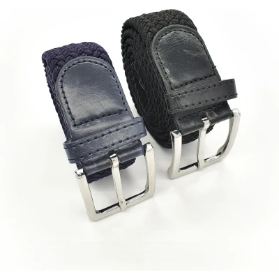 Afbeelding van 2 pack deal Elastische broekriem Stretch riem Vlecht Gevlochten Elastiek unisex Kleur Blauw Zwart
