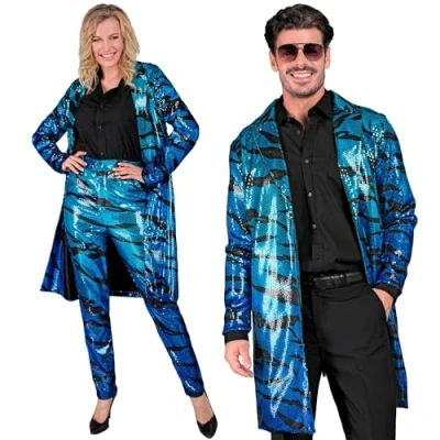 Afbeelding van Widmann Pailletten Jas Avatar Blue Waves Blauw Large / XL Carnavalskleding Verkleedkleding