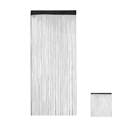 Afbeelding van Relaxdays draadgordijn zwart, inkortbaar, tunnel, voor deuren &amp; ramen, vitrage, 90x245 cm, zwart