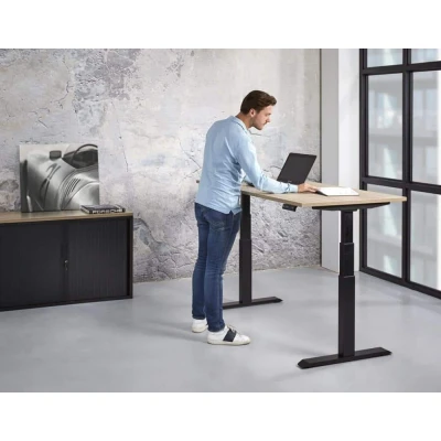 Afbeelding van Elektrisch verstelbare zit/sta werkplek Basic breed 120CM diep 80CM bladkleur Havanna framekleur Wit (RAL9010)