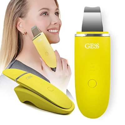 Afbeelding van Facial Skin Scrubber, GESS Exotic, mee eterverwijderaar poriënreiniger gezichtsscrubber, spatel, comedones extractor voor gezichtsdieptereiniging, geel