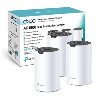 Afbeelding van TP Link Deco S1900 Mesh WLAN Set (3 pack), AC1900 Dual Band Router &amp; Repeater, 3x Gigabit poorten voor elke eenheid, aanbevolen huizen met 3 5 slaapkamers, uitgebreide jeugdbescherming