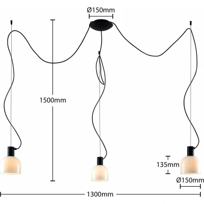 Afbeelding van Lucande hanglamp 3 lichts glas, ijzer E27 wit, zwart