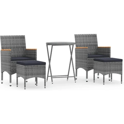 Afbeelding van vidaXL 5 delige Bistroset poly rattan en gehard glas grijs