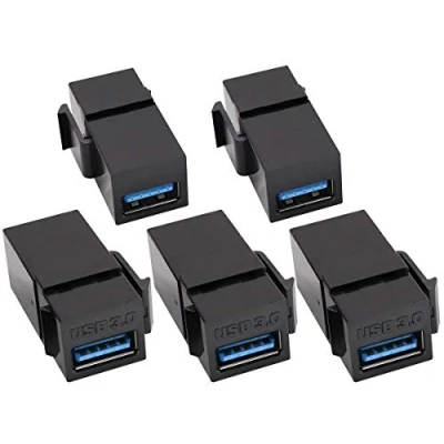 Afbeelding van AAOTOKK USB 3.0 A Keystone Adapter Vrouwelijk naar Jack Insert Socket Koppeling voor Wandplaat Outlet Panel (Zwart/5 Pack)