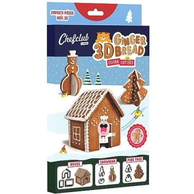 Afbeelding van Chefclub Kids 3D Gingerbread Cookie Cutter uitsteekvormen dennenboom, huis en sneeuwpop