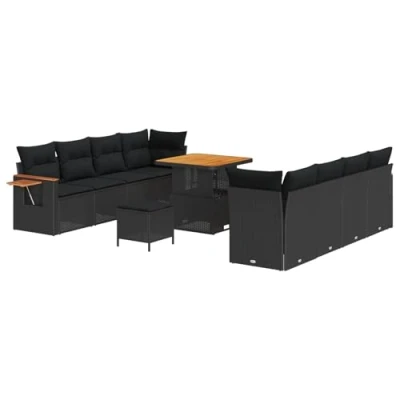 Afbeelding van vidaXL 11 delige Tuin Sofa Set met Kussens Zwart Poly Rattan Acacia