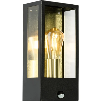 Afbeelding van QAZQA Buiten wandlamp zwart met goud en bewegingsmelder Rotterdam