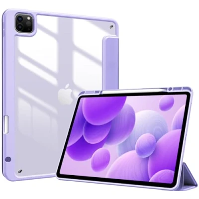 Afbeelding van ProCase Hoes voor iPad Pro 12,9 inch met pennenhouder 2022/2021/2020/2018 (6/5/4/3 generatie), stootvaste smart case cover transparante achterkantschaal, beschermhoes inch, lila