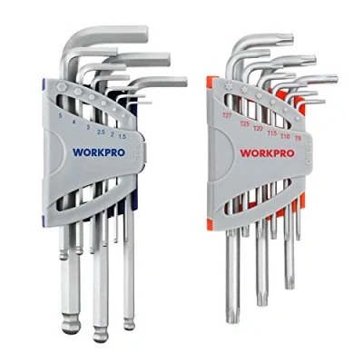 Afbeelding van WORKPRO 18 delige zeskantsleutelset, torx en kogeluiteinde, Cr V lange arm zeskantsleutel, 1,5 10 mm metrische zeskantsleutels, klein compact voor fiets thuis reparatie