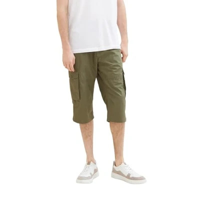Afbeelding van TOM Tailor MIT Print Shorts, Heren, Maat: 30, Olive geometric structure