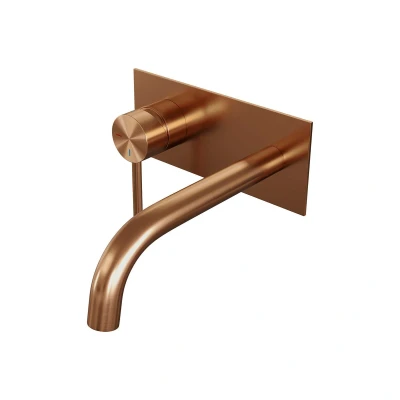 Afbeelding van Brauer Copper Edition Wastafelmengkraan inbouw gebogen uitloop rechts hendel lang smal afdekplaat model A2 PVD geborsteld koper