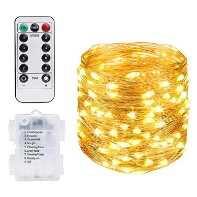 Afbeelding van Vicloon Cooper String Light, 100 leds Warm White Light 10 M, Waterdicht IP65 Koperdraadlicht voor Tuinen, Huizen, Bruiloft, Kerstfeest, Batterijvoeding (Batterij niet inbegrepen)