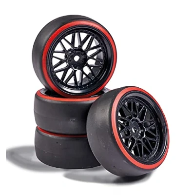 Afbeelding van Carson 500900157 1:10 wielenset Drift (4) zwart/rood modelbouwaccessoires, reserveonderdeel, tuning, banden, bandenset