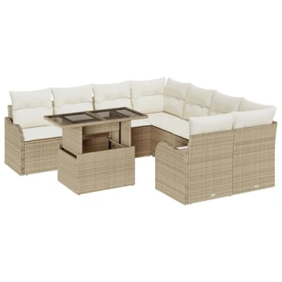 Afbeelding van vidaXL 9 delige Tuin Sofa Set met Kussens Beige Poly Rattan, 2 Persoons Rattan