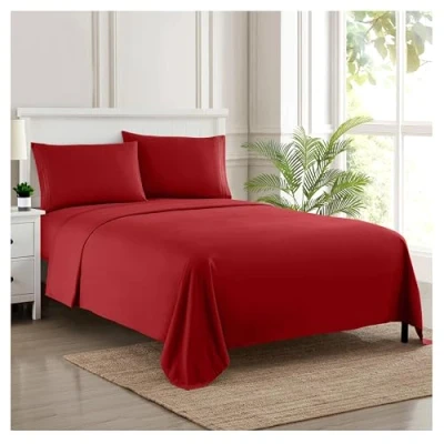 Afbeelding van Sweet Home Collection Luxe beddengoed set met plat, hoeslaken, 2 kussenslopen, microvezel, rood, volledig