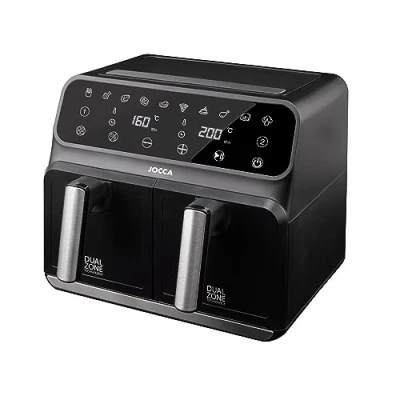 Afbeelding van JOCCA Heteluchtfriteuse 8 L, Friteuse Zonder Olie, Grote Capaciteit Air Fryer Met 2 Containers (4 L + 4 L), Timer, Instelbare Temperatuur, Gezond Koken, 1700 W (Zwart)