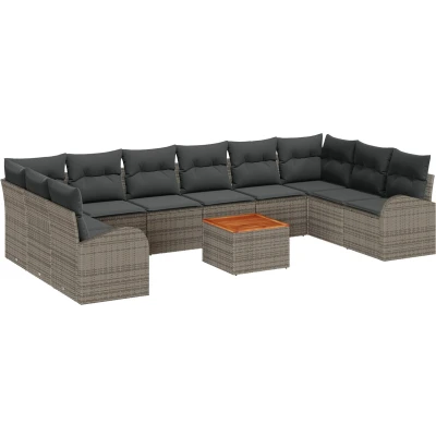 Afbeelding van vidaXL 11 delige Tuin Sofa Set met Kussens Grijs Poly Riet Acacia