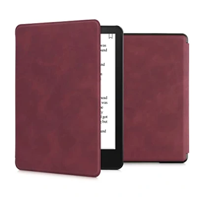Afbeelding van kwmobile Hoesje compatibel met Amazon Kindle Paperwhite (11. Gen 2021) PU Nubuck lederen beschermende e reader flip case cover donkerrood