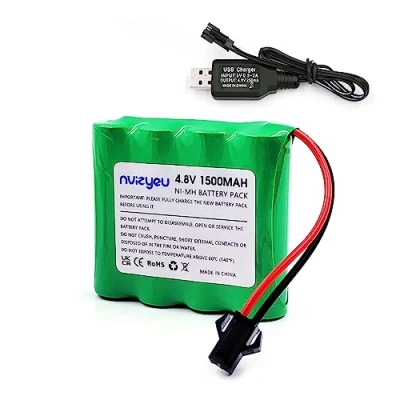 Afbeelding van Nvizyeu 4,8 V accu, 1500 mAh Nimh batterijpakket, oplaadbare batterij AA, SM 2p stekker, voor auto met afstandsbediening, auto, elektrisch speelgoed, USB oplaadkabel
