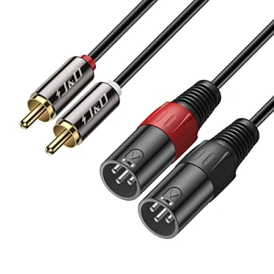 Afbeelding van J&amp;D 2 cinch naar XLR kabel, ongebalanceerde dual 2x RCA stekker, aansluitkabel voor luidsprekers, versterkers, hifi stereo audiosystemen, 4,5 meter