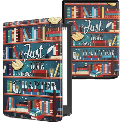 Afbeelding van kwmobile E reader hoesje geschikt voor Pocketbook InkPad 4 hoes flip case met magnetische sluiting Ereader cover bibliotheek design in meerkleurig