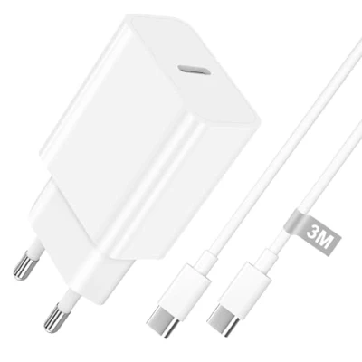Afbeelding van 30W USB C oplader voor iPhone 16E/16/16 Pro Max/16 Plus/15/15 Max/15 Plus/iPad pro/Air, voedingsadapter oplaadstekker Snellader USBC stekker met type oplaadkabel 3M