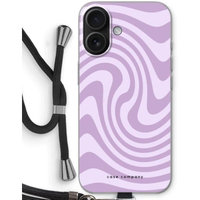 Afbeelding van Case Company® hoesje met Koord geschikt voor iPhone 16 Swirl Paars Telefoonhoesje Zwart Bescherming aan alle Kanten en Over de Schermrand