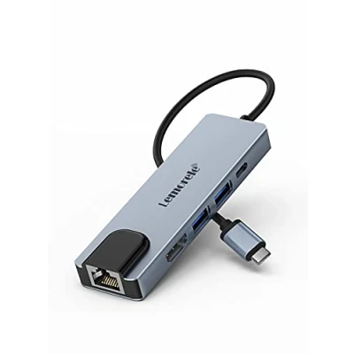 Afbeelding van USB C Hub Ethernet 6 in 1 Lemorele Adapter met PD 100 W, 2 3.0, HDMI 4K, Multiport voor MacBook Pro/Air M1,iPad M1, Windows, Chromecast, Switch, Mobiele Telefoon